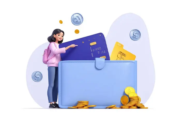 Money Saving Concept Girl with Wallet 3D Graphic Illustration